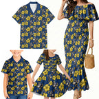 North Queensland Cowboys Family Matching Mermaid Dress and Hawaiian Shirt Tropical Hibiscus Floral Seamless Rugby Mascot