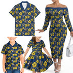 North Queensland Cowboys Family Matching Off The Shoulder Long Sleeve Dress and Hawaiian Shirt Tropical Hibiscus Floral Seamless Rugby Mascot