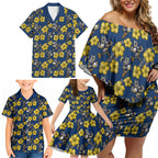 North Queensland Cowboys Family Matching Off Shoulder Short Dress and Hawaiian Shirt Tropical Hibiscus Floral Seamless Rugby Mascot