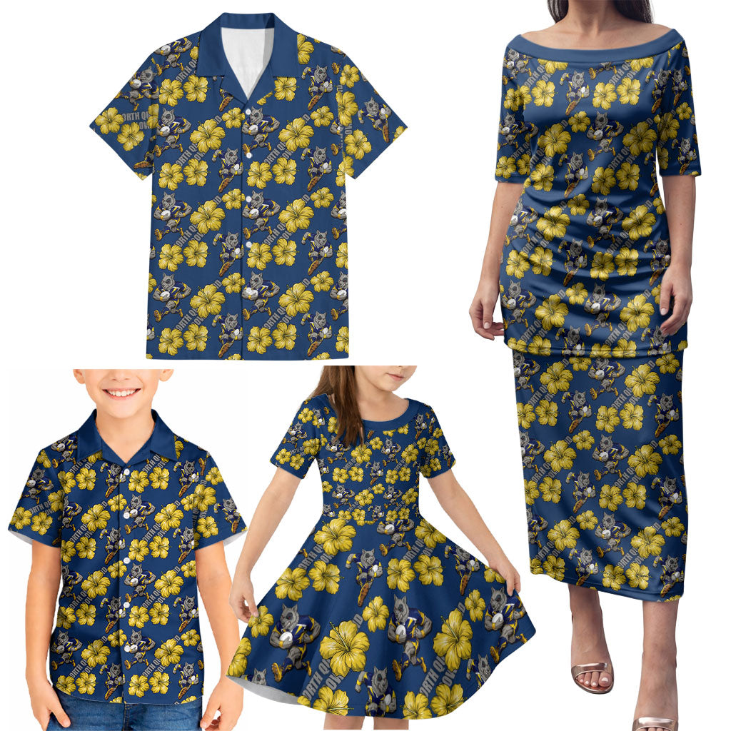 North Queensland Cowboys Family Matching Puletasi and Hawaiian Shirt Tropical Hibiscus Floral Seamless Rugby Mascot