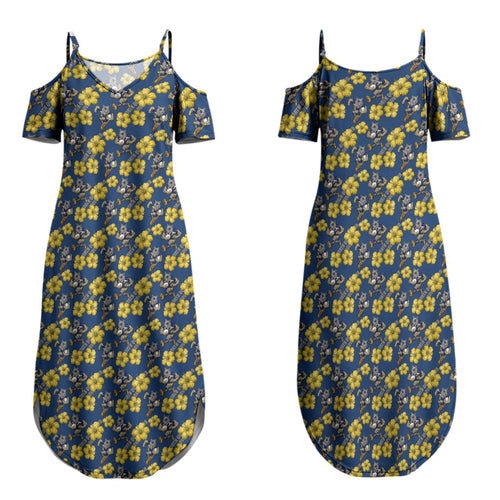 North Queensland Cowboys Family Matching Summer Maxi Dress and Hawaiian Shirt Tropical Hibiscus Floral Seamless Rugby Mascot