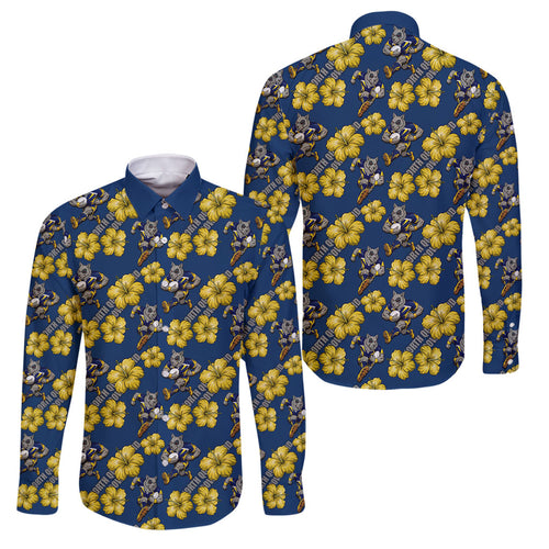 North Queensland Cowboys Family Matching Summer Maxi Dress and Hawaiian Shirt Tropical Hibiscus Floral Seamless Rugby Mascot
