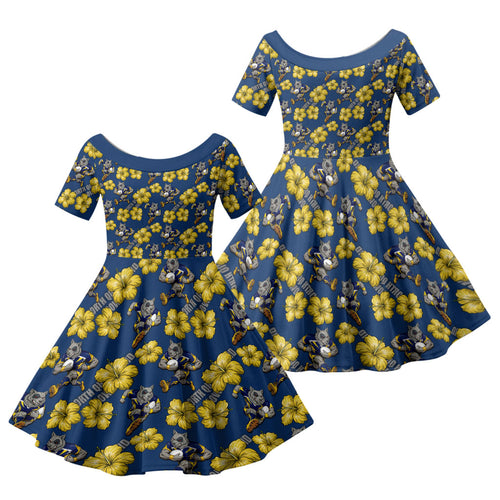 North Queensland Cowboys Family Matching Summer Maxi Dress and Hawaiian Shirt Tropical Hibiscus Floral Seamless Rugby Mascot