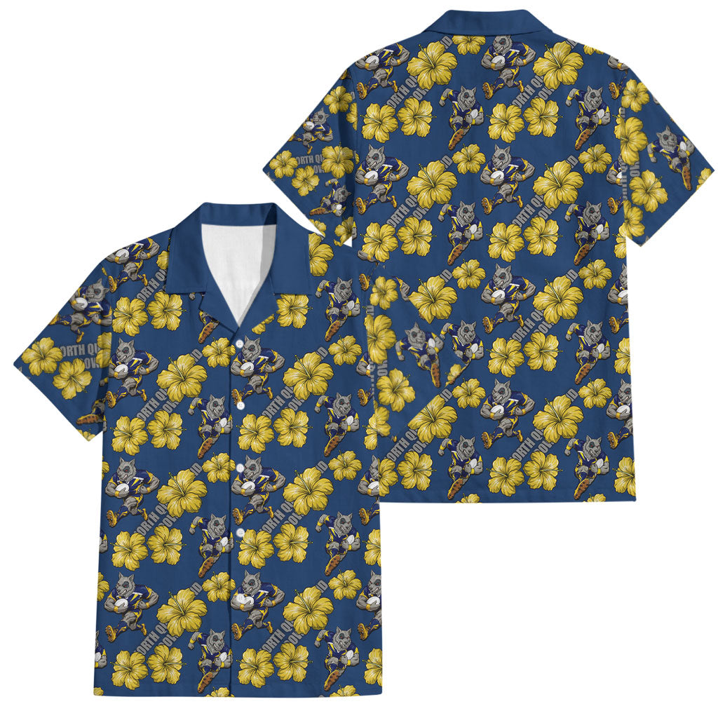 North Queensland Cowboys Family Matching Tank Maxi Dress and Hawaiian Shirt Tropical Hibiscus Floral Seamless Rugby Mascot