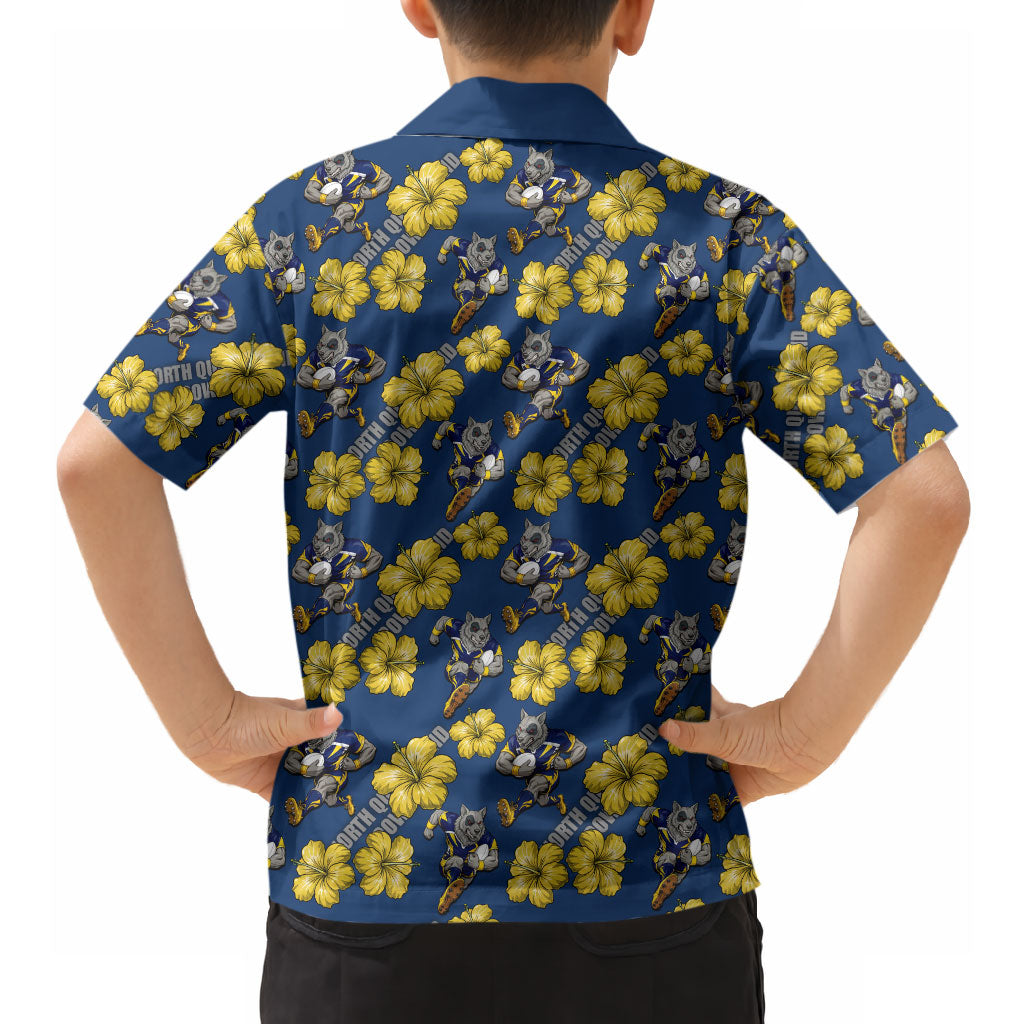 North Queensland Cowboys Hawaiian Shirt Tropical Hibiscus Floral Seamless Rugby Mascot