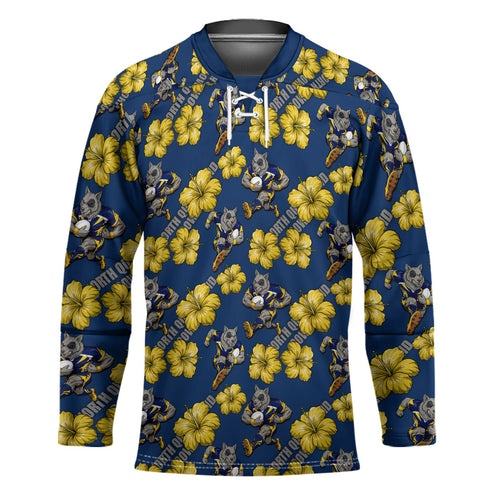 North Queensland Cowboys Hockey Jersey Tropical Hibiscus Floral Seamless Rugby Mascot