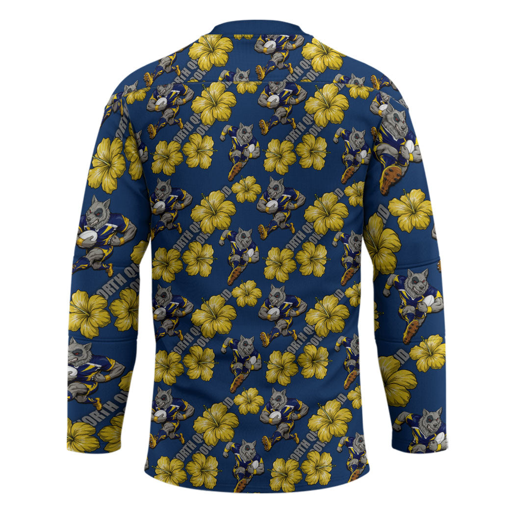 North Queensland Cowboys Hockey Jersey Tropical Hibiscus Floral Seamless Rugby Mascot