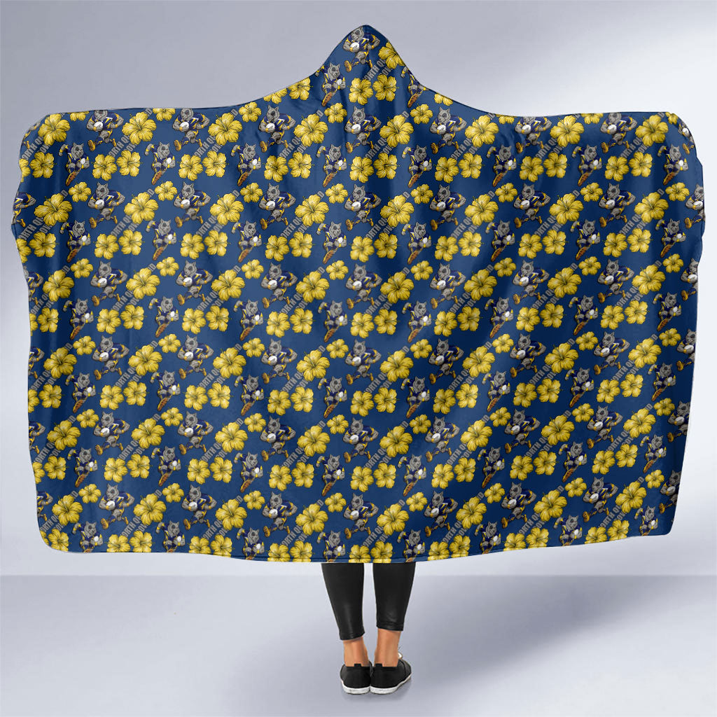 North Queensland Cowboys Hooded Blanket Tropical Hibiscus Floral Seamless Rugby Mascot