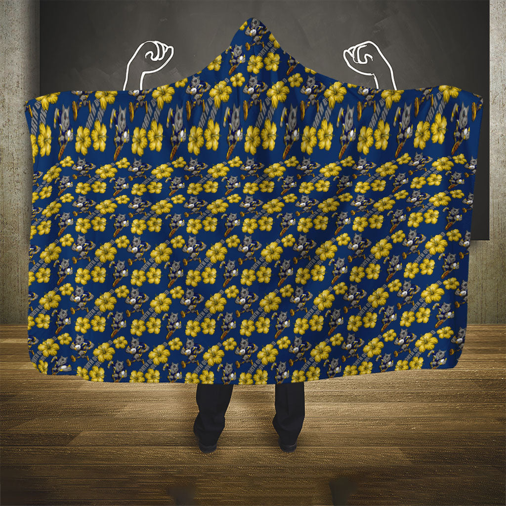 North Queensland Cowboys Hooded Blanket Tropical Hibiscus Floral Seamless Rugby Mascot