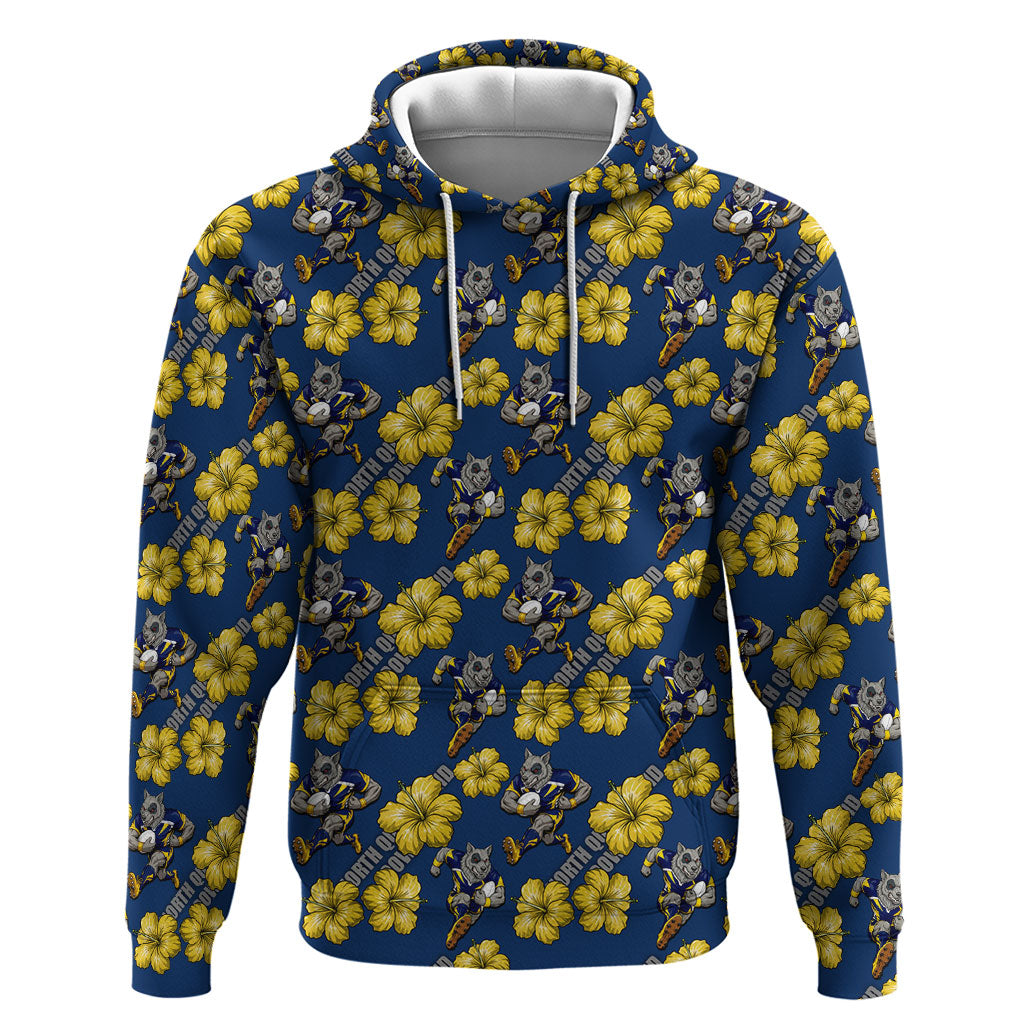 North Queensland Cowboys Hoodie Tropical Hibiscus Floral Seamless Rugby Mascot