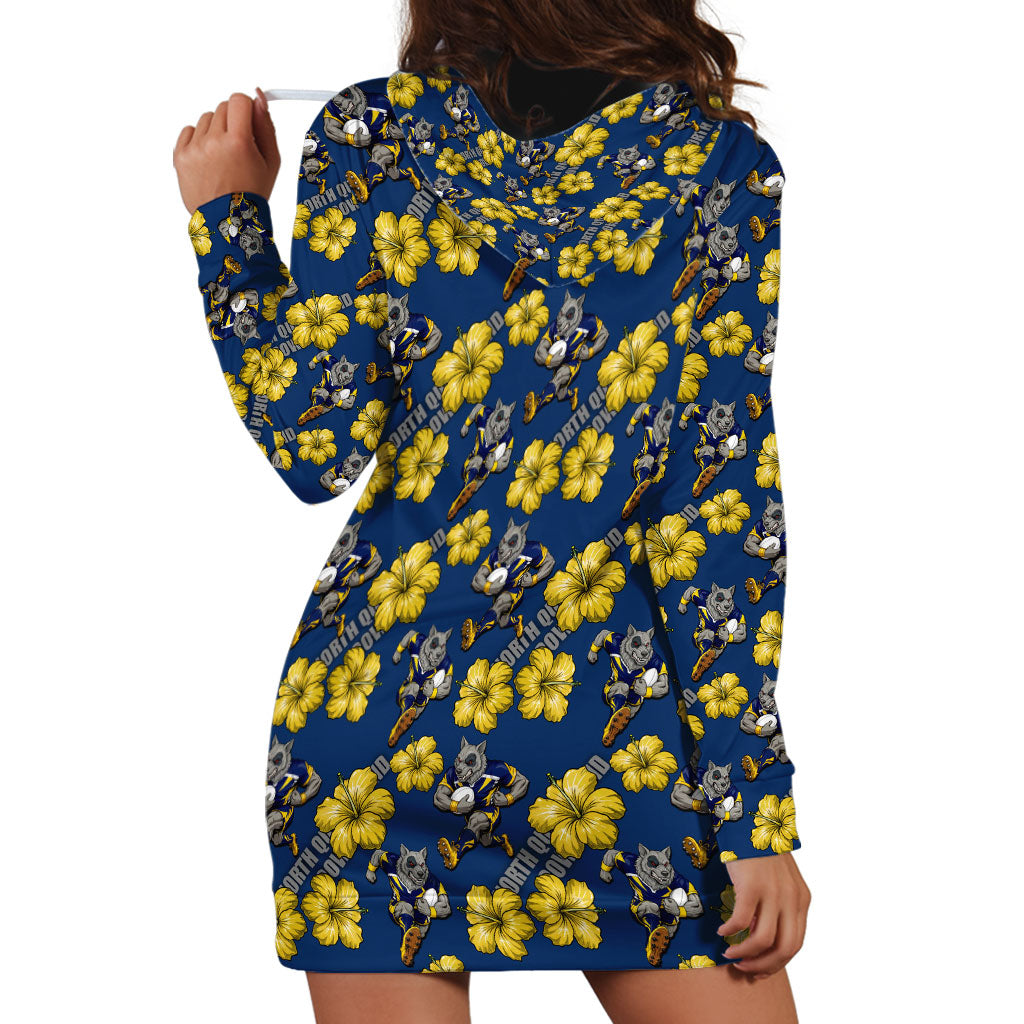 North Queensland Cowboys Hoodie Dress Tropical Hibiscus Floral Seamless Rugby Mascot