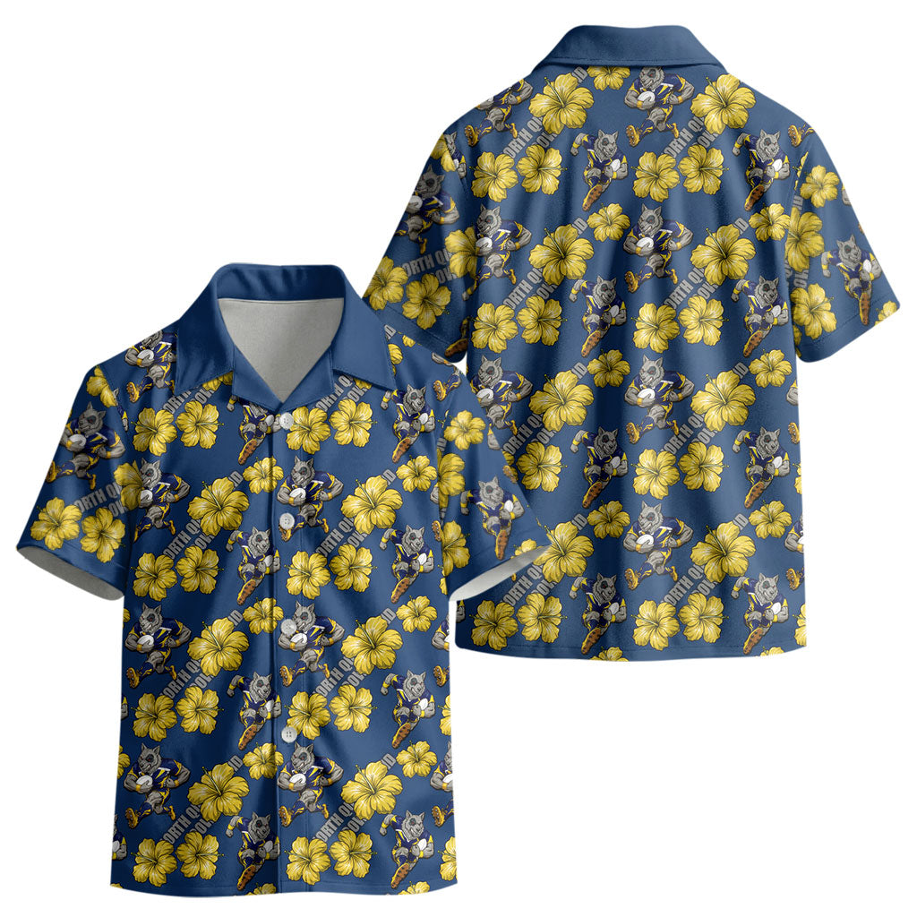 North Queensland Cowboys Kid Hawaiian Shirt Tropical Hibiscus Floral Seamless Rugby Mascot