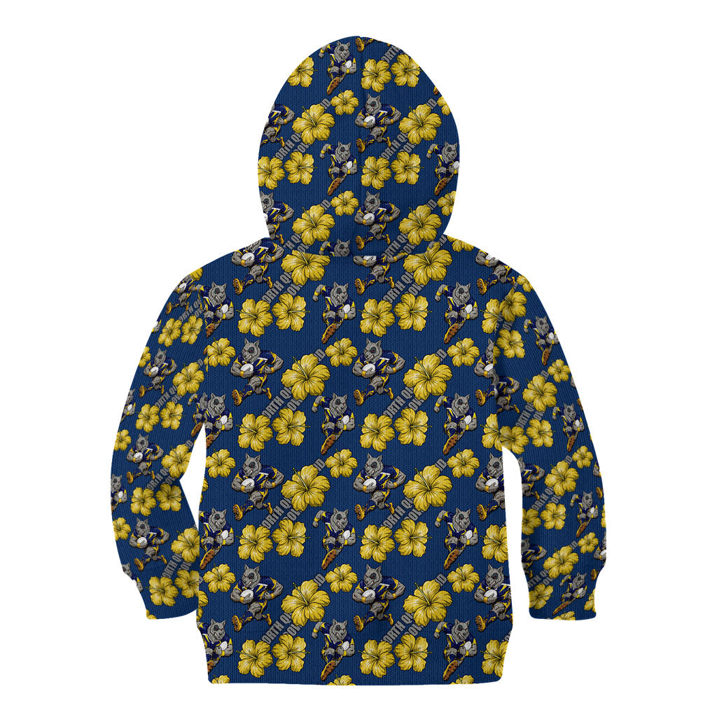 North Queensland Cowboys Kid Hoodie Tropical Hibiscus Floral Seamless Rugby Mascot