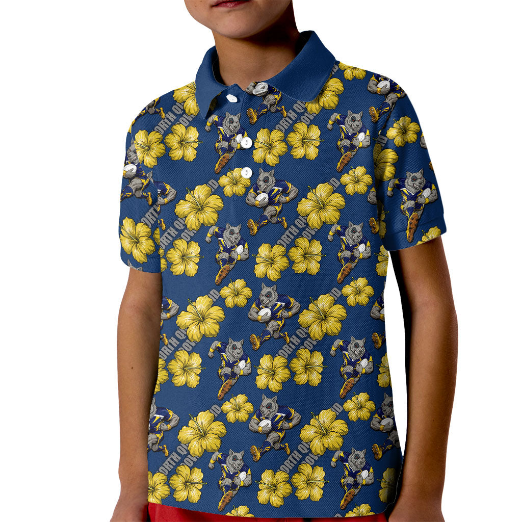 North Queensland Cowboys Kid Polo Shirt Tropical Hibiscus Floral Seamless Rugby Mascot