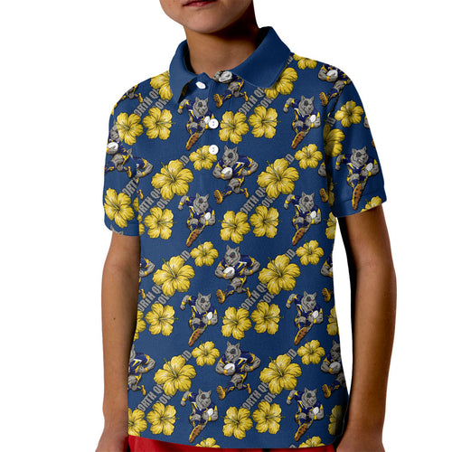 North Queensland Cowboys Kid Polo Shirt Tropical Hibiscus Floral Seamless Rugby Mascot