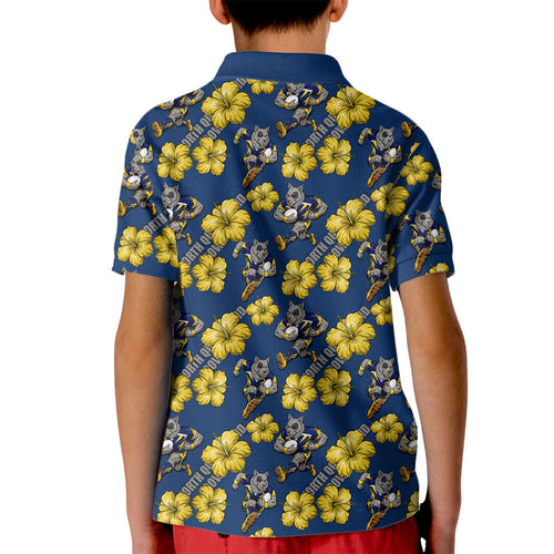 North Queensland Cowboys Kid Polo Shirt Tropical Hibiscus Floral Seamless Rugby Mascot