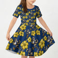 North Queensland Cowboys Kid Short Sleeve Dress Tropical Hibiscus Floral Seamless Rugby Mascot
