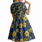 North Queensland Cowboys Kid Short Sleeve Dress Tropical Hibiscus Floral Seamless Rugby Mascot