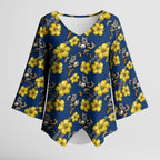 North Queensland Cowboys Kimono Sleeve Blouse Tropical Hibiscus Floral Seamless Rugby Mascot