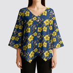 North Queensland Cowboys Kimono Sleeve Blouse Tropical Hibiscus Floral Seamless Rugby Mascot