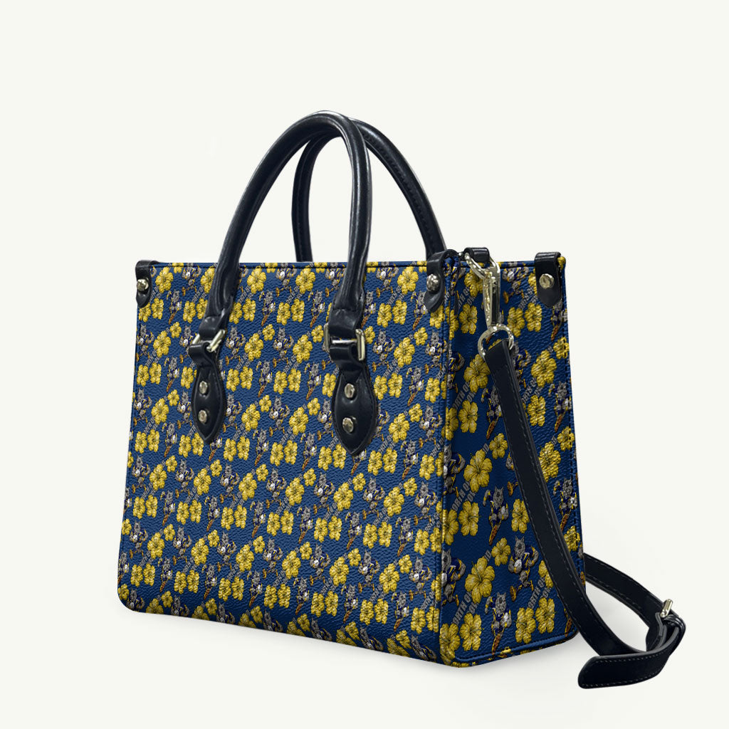 North Queensland Cowboys Leather Bag Tropical Hibiscus Floral Seamless Rugby Mascot