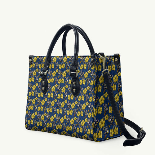 North Queensland Cowboys Leather Bag Tropical Hibiscus Floral Seamless Rugby Mascot