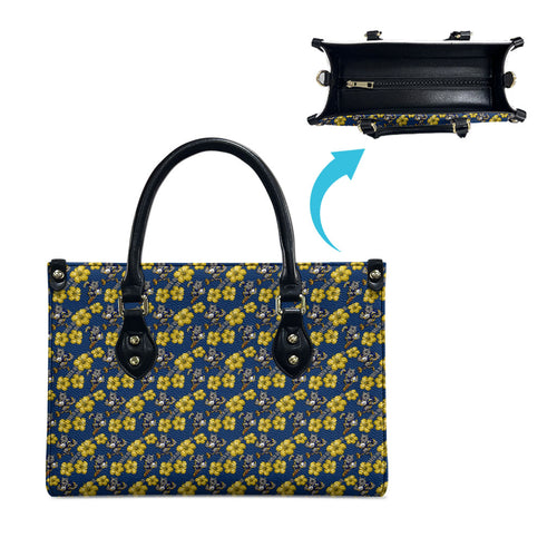 North Queensland Cowboys Leather Bag Tropical Hibiscus Floral Seamless Rugby Mascot