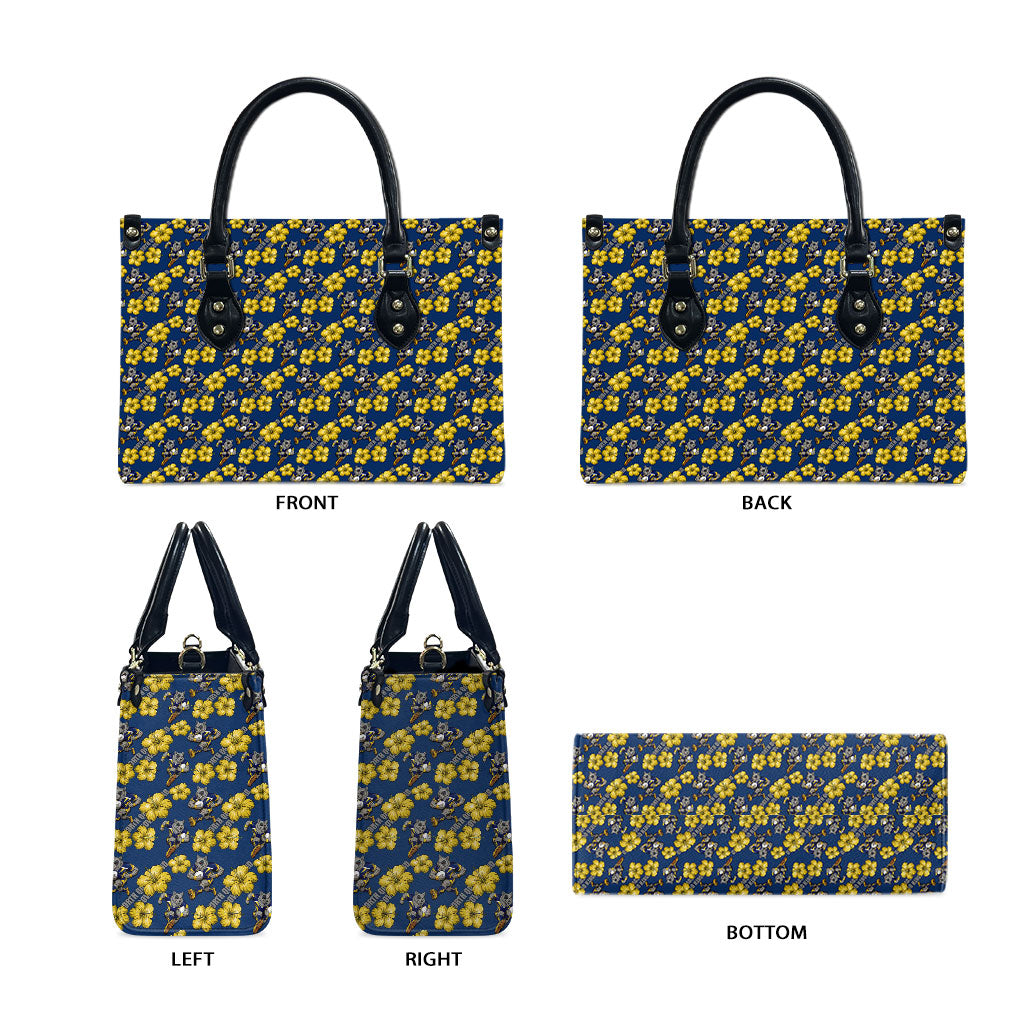 North Queensland Cowboys Leather Bag Tropical Hibiscus Floral Seamless Rugby Mascot