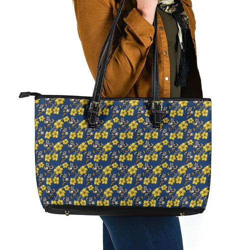 North Queensland Cowboys Leather Tote Bag Tropical Hibiscus Floral Seamless Rugby Mascot