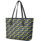 North Queensland Cowboys Leather Tote Bag Tropical Hibiscus Floral Seamless Rugby Mascot