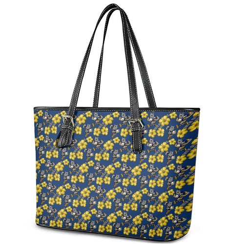 North Queensland Cowboys Leather Tote Bag Tropical Hibiscus Floral Seamless Rugby Mascot