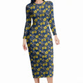 North Queensland Cowboys Long Sleeve Bodycon Dress Tropical Hibiscus Floral Seamless Rugby Mascot