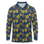 North Queensland Cowboys Long Sleeve Polo Shirt Tropical Hibiscus Floral Seamless Rugby Mascot
