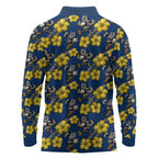 North Queensland Cowboys Long Sleeve Polo Shirt Tropical Hibiscus Floral Seamless Rugby Mascot