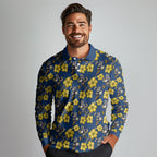 North Queensland Cowboys Long Sleeve Polo Shirt Tropical Hibiscus Floral Seamless Rugby Mascot