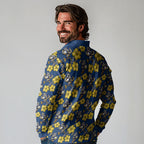 North Queensland Cowboys Long Sleeve Polo Shirt Tropical Hibiscus Floral Seamless Rugby Mascot