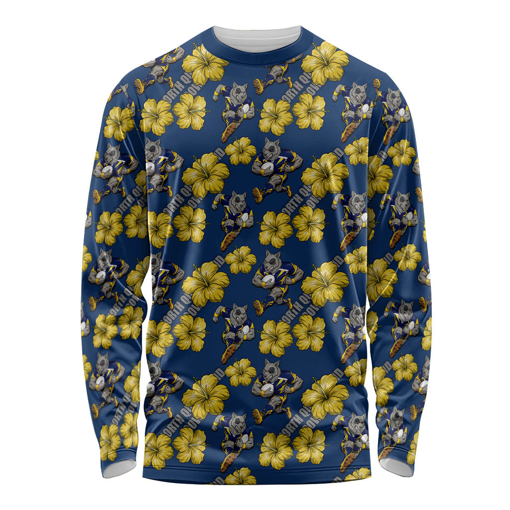North Queensland Cowboys Long Sleeve Shirt Tropical Hibiscus Floral Seamless Rugby Mascot