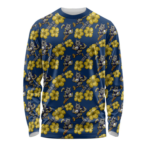 North Queensland Cowboys Long Sleeve Shirt Tropical Hibiscus Floral Seamless Rugby Mascot
