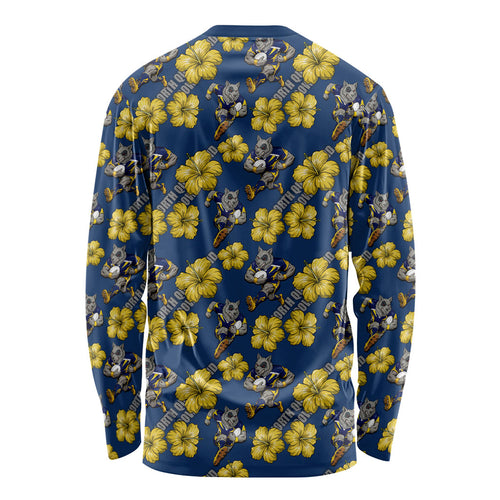 North Queensland Cowboys Long Sleeve Shirt Tropical Hibiscus Floral Seamless Rugby Mascot