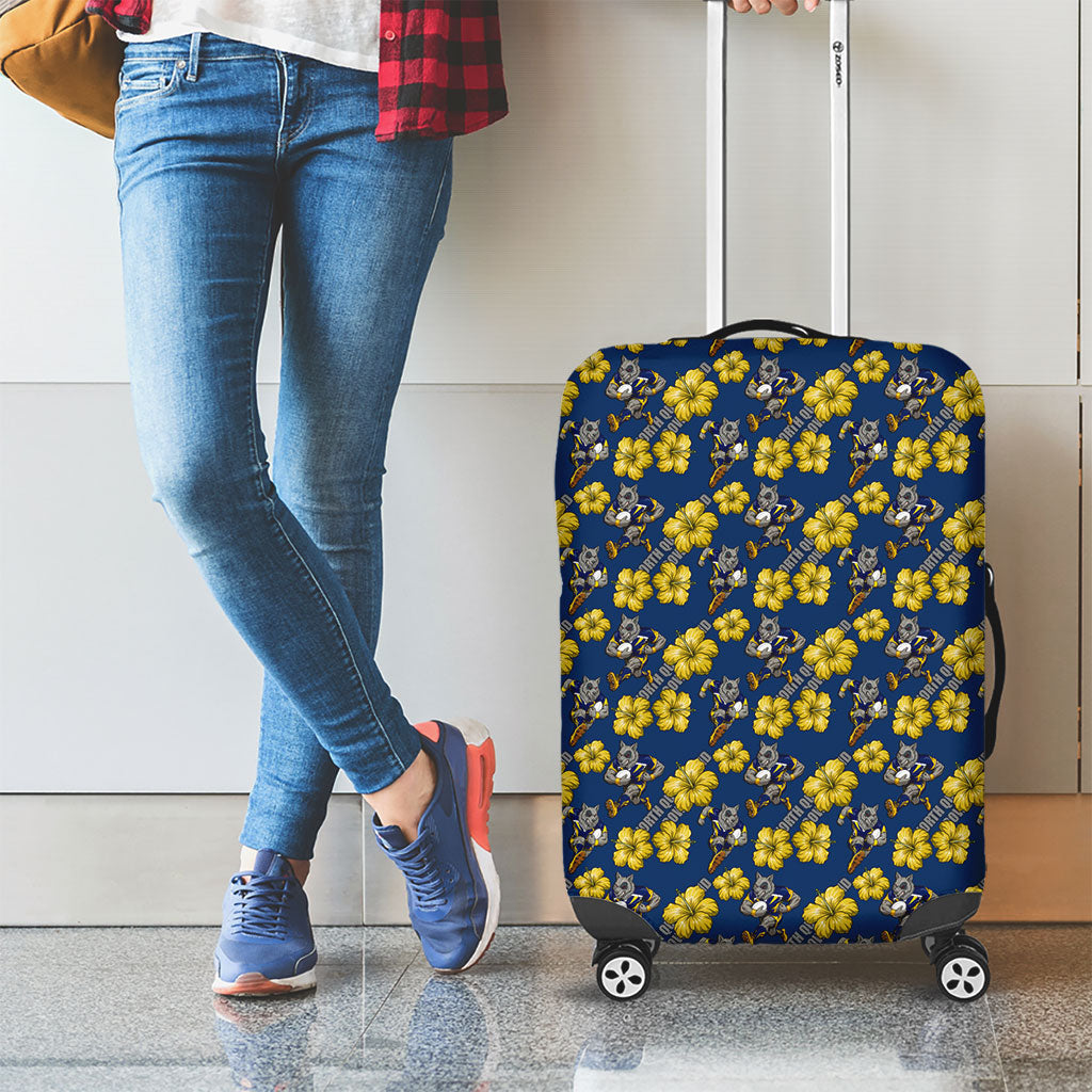 North Queensland Cowboys Luggage Cover Tropical Hibiscus Floral Seamless Rugby Mascot