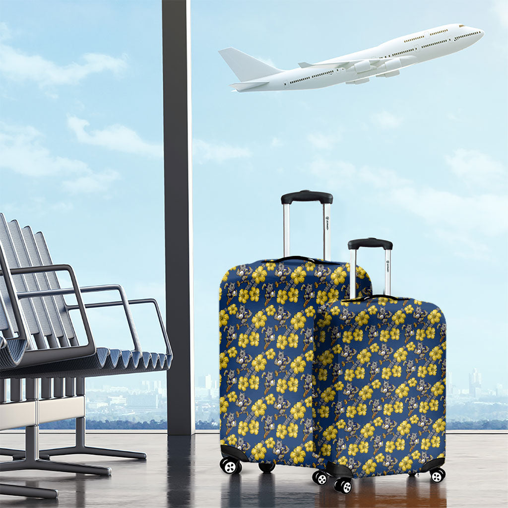 North Queensland Cowboys Luggage Cover Tropical Hibiscus Floral Seamless Rugby Mascot