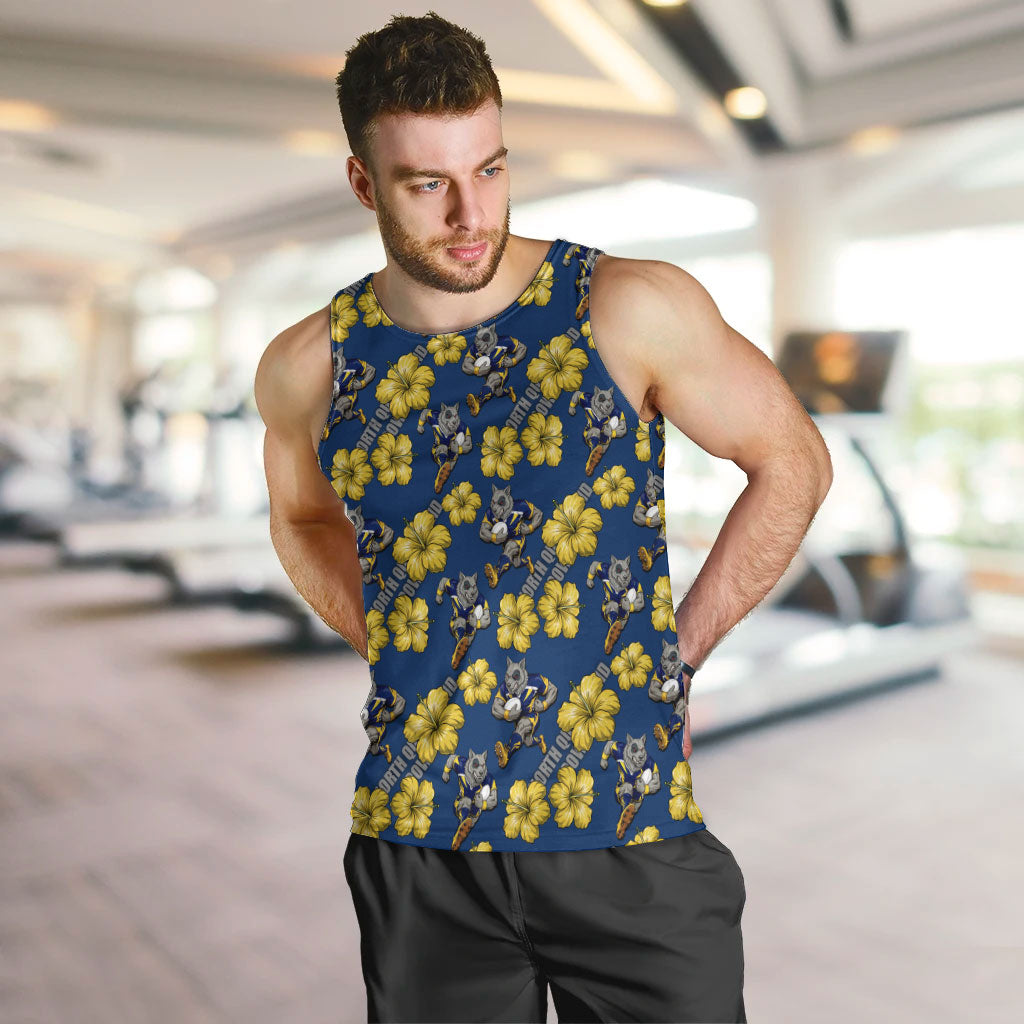 North Queensland Cowboys Men Tank Top Tropical Hibiscus Floral Seamless Rugby Mascot