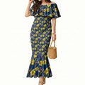 North Queensland Cowboys Mermaid Dress Tropical Hibiscus Floral Seamless Rugby Mascot