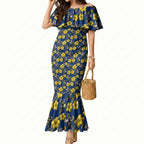 North Queensland Cowboys Mermaid Dress Tropical Hibiscus Floral Seamless Rugby Mascot