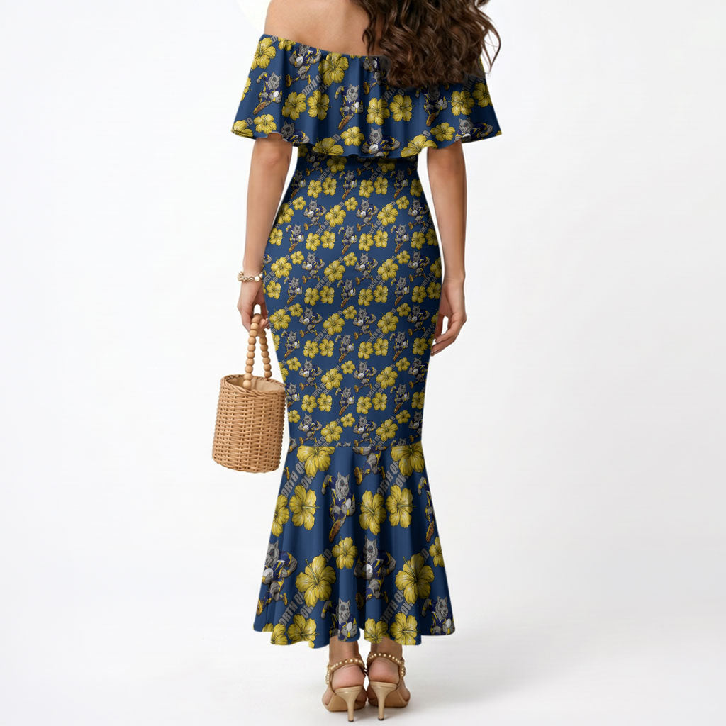 North Queensland Cowboys Mermaid Dress Tropical Hibiscus Floral Seamless Rugby Mascot