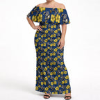 North Queensland Cowboys Off Shoulder Maxi Dress Tropical Hibiscus Floral Seamless Rugby Mascot