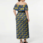 North Queensland Cowboys Off Shoulder Maxi Dress Tropical Hibiscus Floral Seamless Rugby Mascot