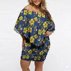 North Queensland Cowboys Off Shoulder Short Dress Tropical Hibiscus Floral Seamless Rugby Mascot