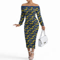 North Queensland Cowboys Off The Shoulder Long Sleeve Dress Tropical Hibiscus Floral Seamless Rugby Mascot