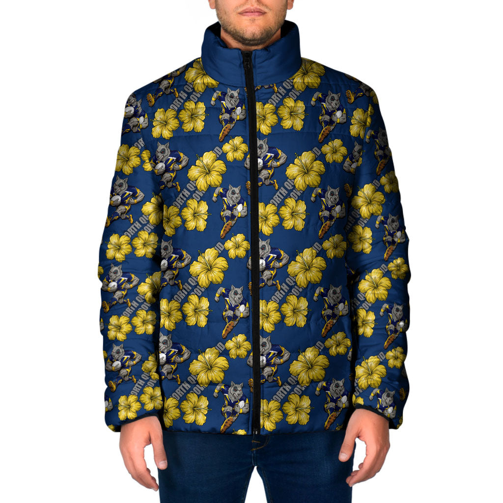 North Queensland Cowboys Padded Jacket Tropical Hibiscus Floral Seamless Rugby Mascot